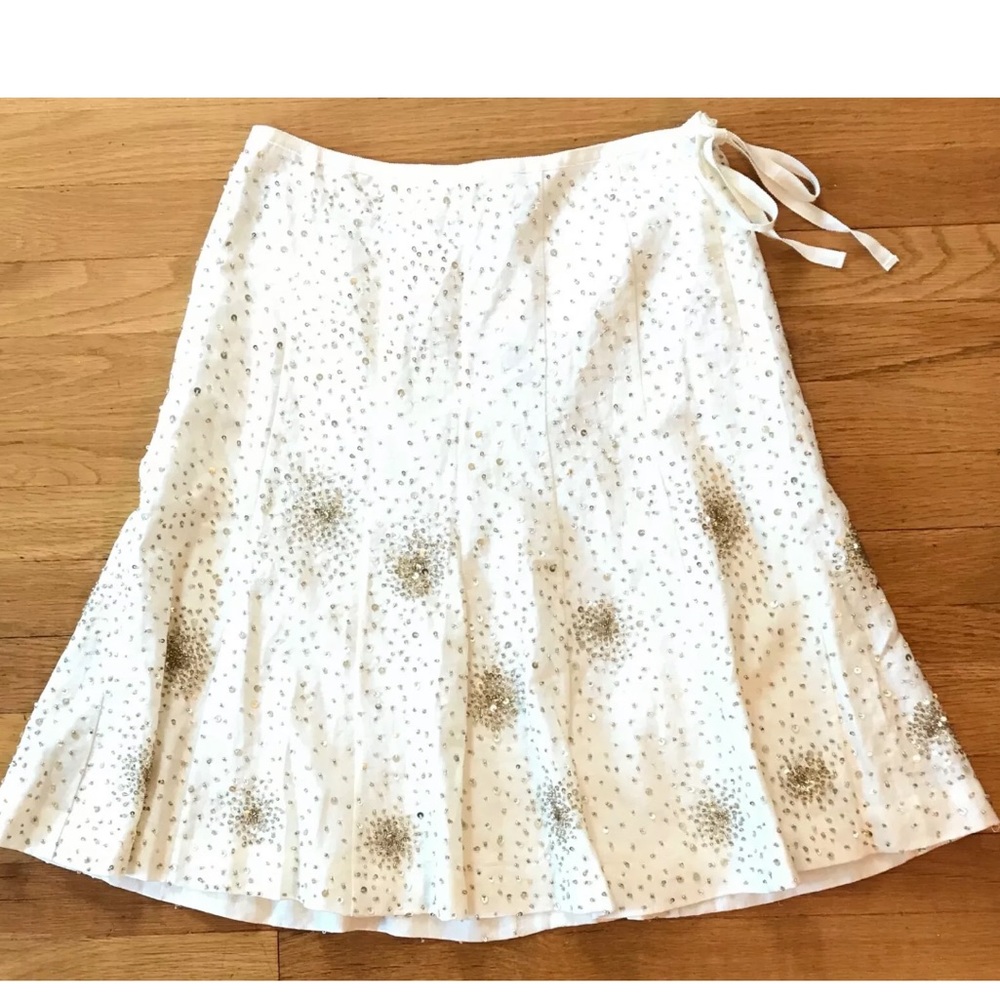 J. Crew Linen Embroidered Beaded Skirt